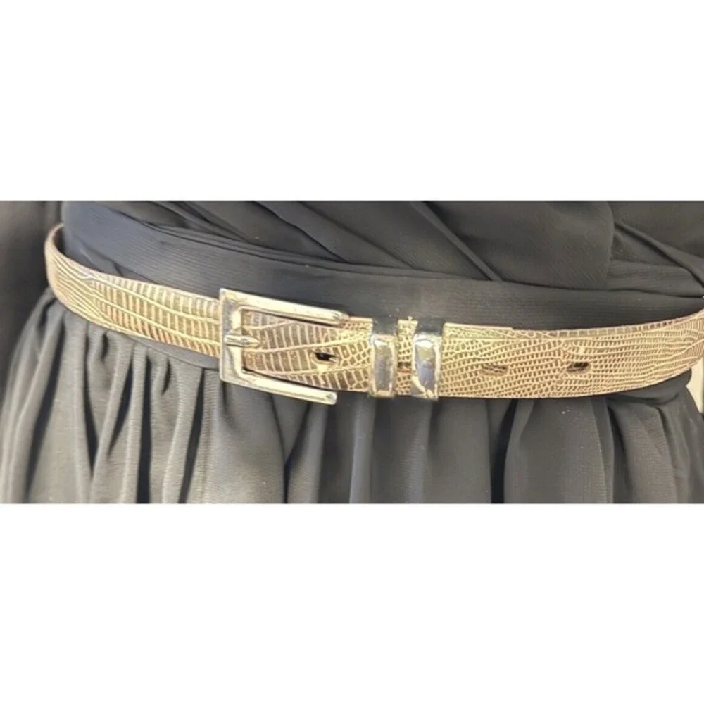 JW Junction West Lizard Embossed Skinny Belt Taupe Brown‎ Italy L/XL Chic 47-57